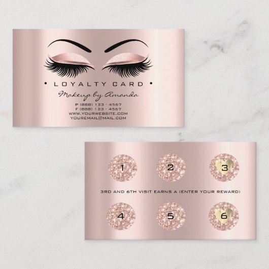 Loyalty Kaart 6 Punch Makeup Lashes Heart Roos Bro (Voorkant / Achterkant)