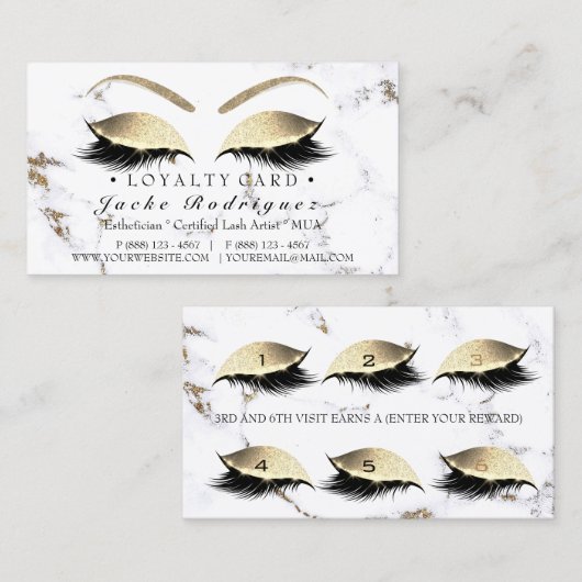 Loyalty Kaart 6 Punch Salon Lashes Marble Makeup (Voorkant / Achterkant)