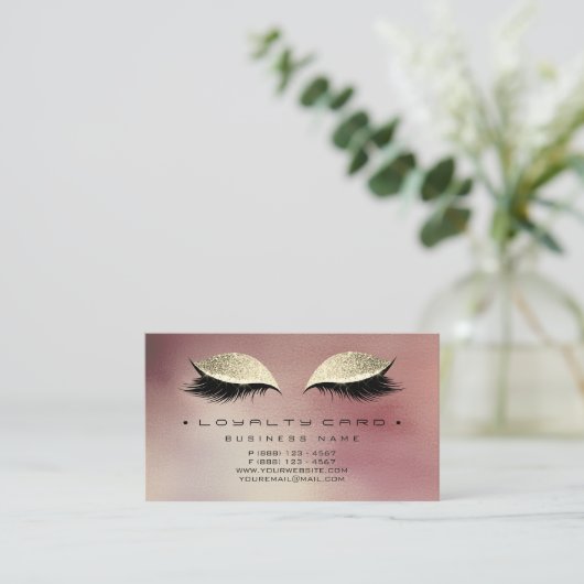 Loyalty Kaart Beauty Salon Makeup Glass Roos Gold (Staand voorkant)