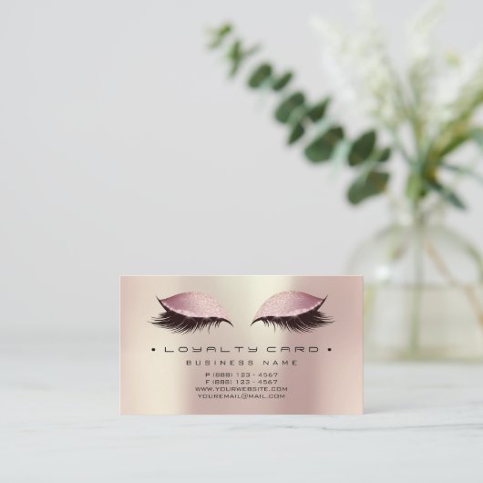 Loyalty Kaart Beauty Salon Makeup Powder Roos Roze (Staand voorkant)