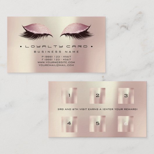 Loyalty Kaart Beauty Salon Makeup Powder Roos Roze (Voorkant / Achterkant)