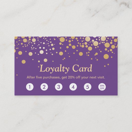 Loyalty Kaart Classy Paarse Goud Confetti Stippen (Voorkant)