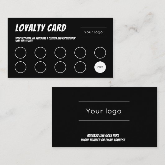 Loyalty Kaart, Comic fun, professioneel zwart (Voorkant / Achterkant)