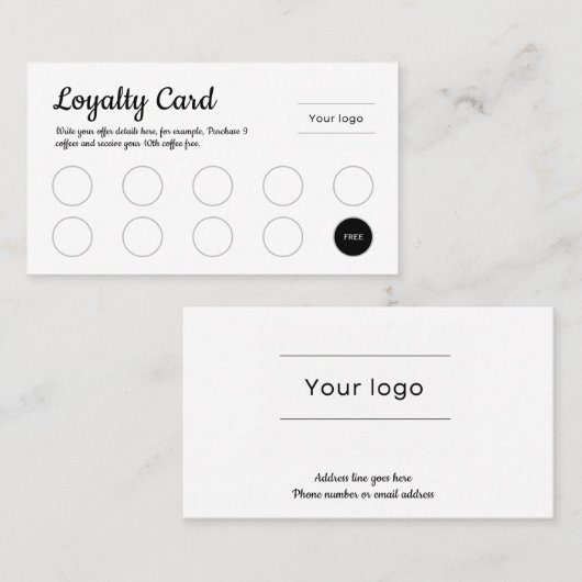 Loyalty Kaart, Eenvoudige scripttypografie (Voorkant / Achterkant)