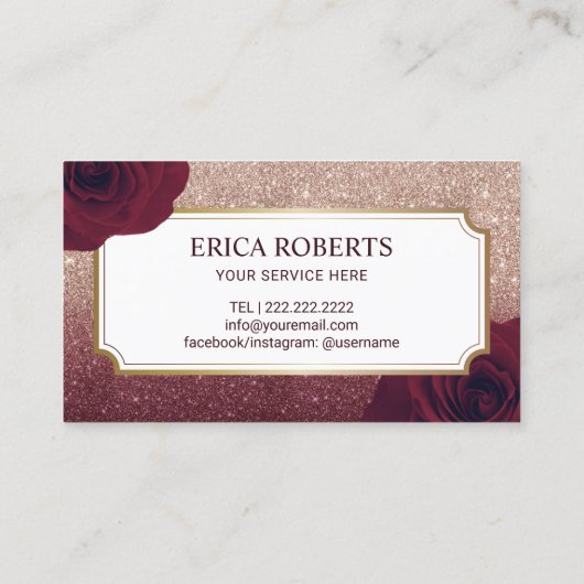 Loyalty Kaart | Elegant Floral Burgundy Roos Gold (Achterkant)