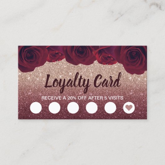 Loyalty Kaart | Elegant Floral Burgundy Roos Gold (Voorkant)