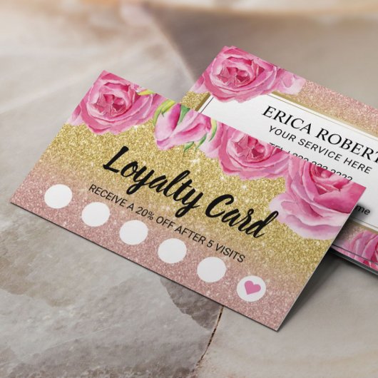 Loyalty Kaart | Elegant Floral Modern Gold Glitter
