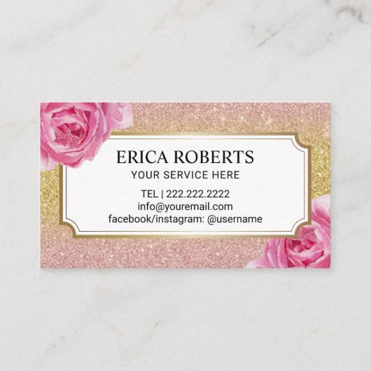 Loyalty Kaart | Elegant Floral Modern Gold Glitter (Achterkant)