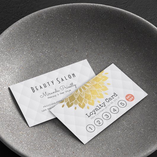 Loyalty Kaart Gold Floral White Leather Hair Makeu