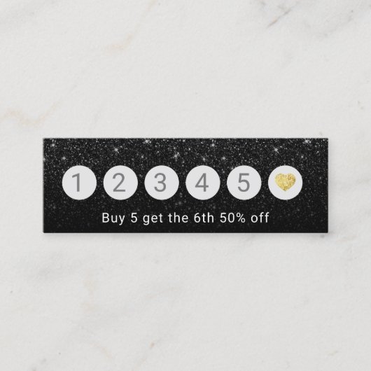 Loyalty Kaart | Modern Black Glitter 6 Punch (Voorkant)