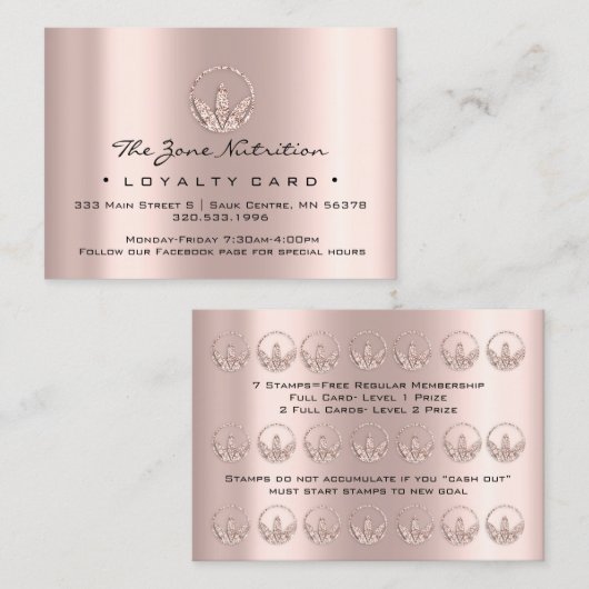 Loyalty Kaart Nutrition Health Herbs Roos 21 Blush (Voorkant / Achterkant)