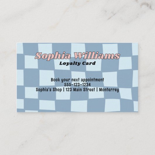 Loyalty Kaart Retro Blue Checker Zakelijke Korting (Achterkant)