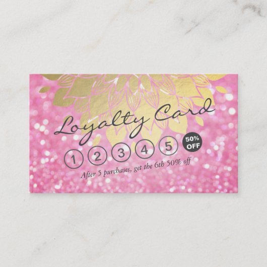 Loyalty Kaart Roze Glitter Gold Floral Makeup Hair (Voorkant)
