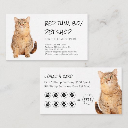 Loyalty-kaarten voor katten met Oranje katten- Visitekaartje (Voorkant / Achterkant)