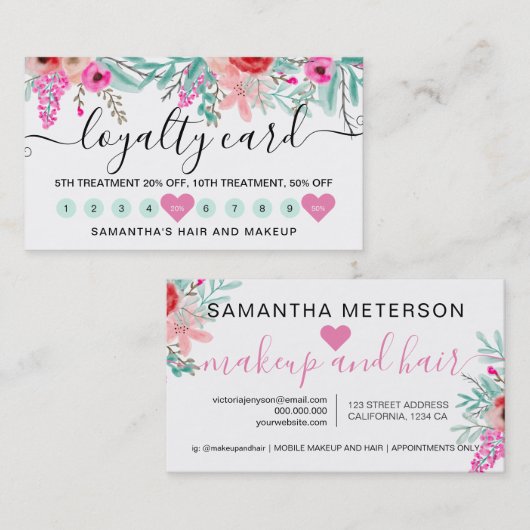 Loyalty mint roze florale waterverf hart 10 (Voorkant / Achterkant)