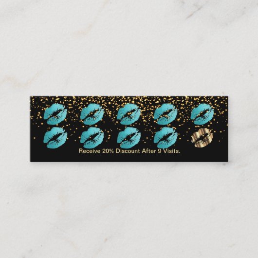 Loyalty Punch Card - Blauwgroen Glitter en Gold 3 (Voorkant)