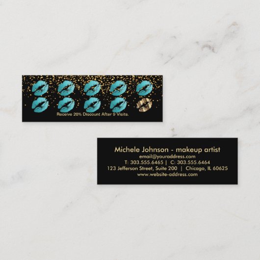 Loyalty Punch Card - Blauwgroen Glitter en Gold 3 (Voorkant / Achterkant)