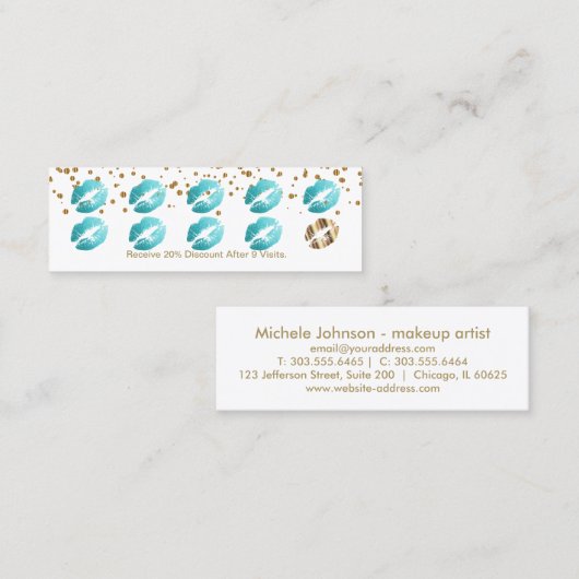 Loyalty Punch Card - Blauwgroen glitter op wit (Voorkant / Achterkant)