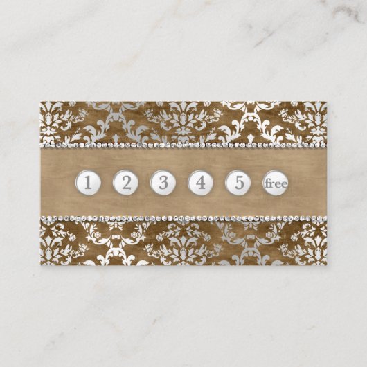 Loyalty Punch Card Coffee Camel Glimmer Damask Visitekaartje (Voorkant)