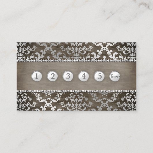 Loyalty Punch Card Coffee Chocolate Glimmer Damask Visitekaartje (Voorkant)