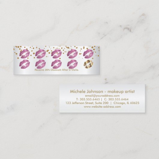 Loyalty Punch Card - dus roze glitter en wit 3 (Voorkant / Achterkant)