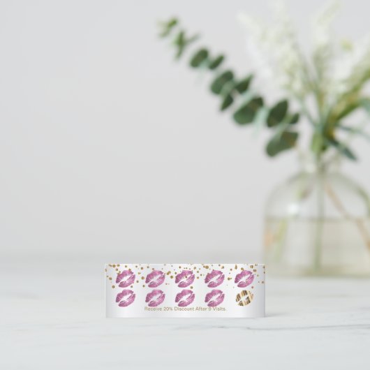 Loyalty Punch Card - dus roze glitter en wit 3 (Staand voorkant)