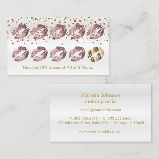 Loyalty Punch Card — Dusty Roos Glitter and Gold 2 (Voorkant / Achterkant)