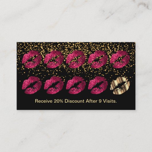 Loyalty Punch Card - Hot Pink Glitter en Gold (Voorkant)