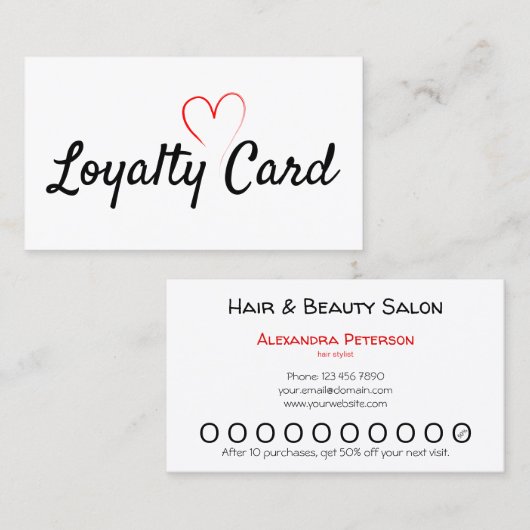 Loyalty Punch Card met rood hart Visitekaartje (Voorkant / Achterkant)