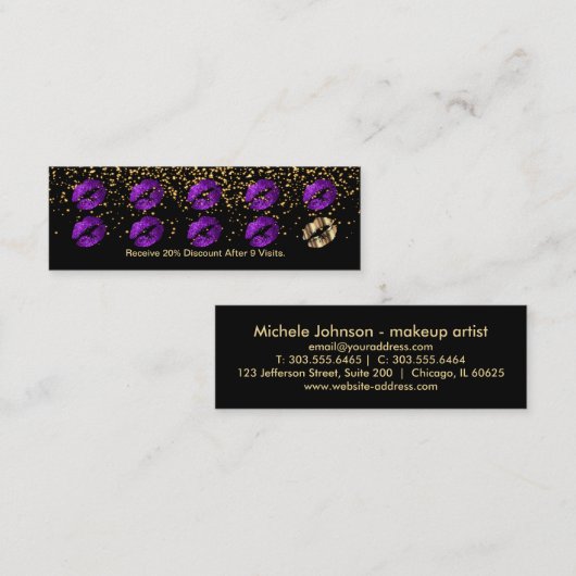 Loyalty Punch Card - Paarse Glitter Lips 💋 (Voorkant / Achterkant)