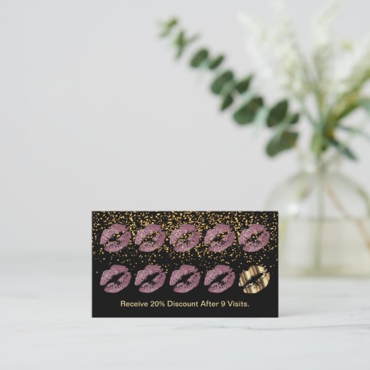 Loyalty Punch Card - Roze Rose Glitter en Gold (Staand voorkant)