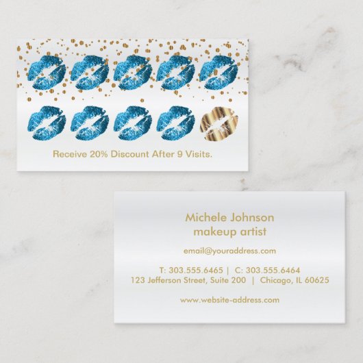 Loyalty Punch Card - Turquoise Blue Glitter 2 (Voorkant / Achterkant)