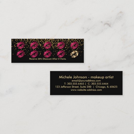 Loyalty Punch Kaart - Hot Pink Glitter en Gold 3 (Voorkant / Achterkant)