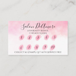 Loyalty/Stamp Card Girl met Braid Pink Waterverf  Visitekaartje