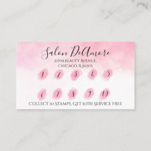 Loyalty/Stamp Card Girl met Braid Pink Waterverf  Visitekaartje