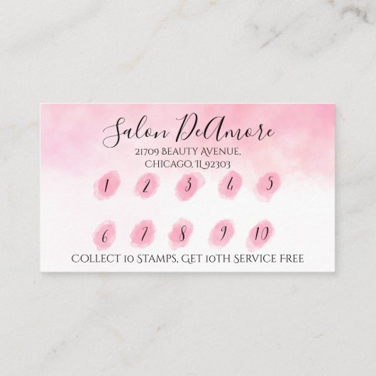 Loyalty/Stamp Card Girl met Braid Pink Waterverf  Visitekaartje (Achterkant)