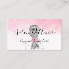 Loyalty/Stamp Card Girl met Braid Pink Waterverf Visitekaartje