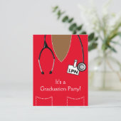 LPN Black Nurse Afstuderen Invitation Scrub RED Kaart (Staand voorkant)