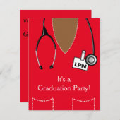 LPN Black Nurse Afstuderen Invitation Scrub RED Kaart (Voorkant / Achterkant)