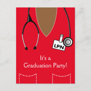 LPN Black Nurse Afstuderen Invitation Scrub RED Kaart