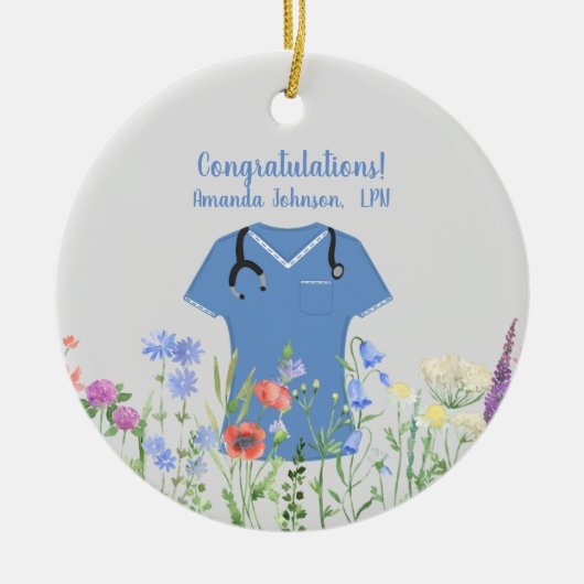 LPN Blue Scrubs Keramisch Ornament (Voorkant)