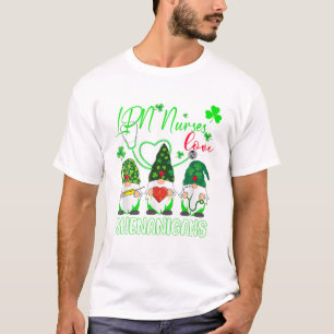 LPN Neurses Love Shenanigans Funny Gnomes St Patri T-shirt
