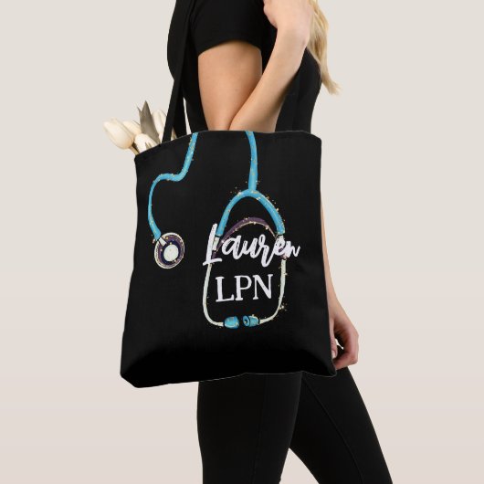 LPN Praktische zure RN Gift Stethoscoop Monogram Tote Bag (Dichtbij)