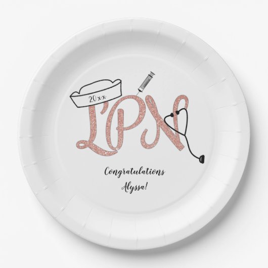 LPN Roos Gold Nurse afstudeerfeest decor Papieren Bordje (Voorkant)
