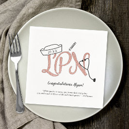 LPN Roos Gouden Glitter verpleegkundige afstudeerf Servet