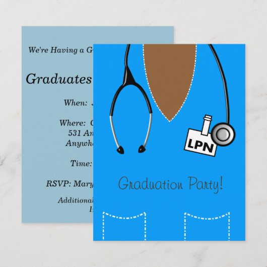 LPN Verpleegkundige Afstuderen Invitation Blauw Sc Kaart (Voorkant / Achterkant)