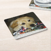 LR gele laboratoriumpupil met speelgoed Kartonnen Onderzetters (Schuin)