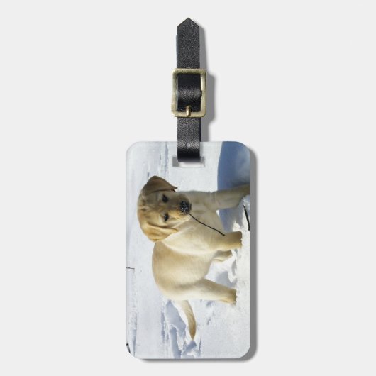 LR gele labpupil in sneeuw Bagagelabel (Voorkant verticaal)