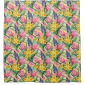 Lrg Tulips, Daffodils, Hyacinths Alcohol Ink Style Douchegordijn (Voorkant)