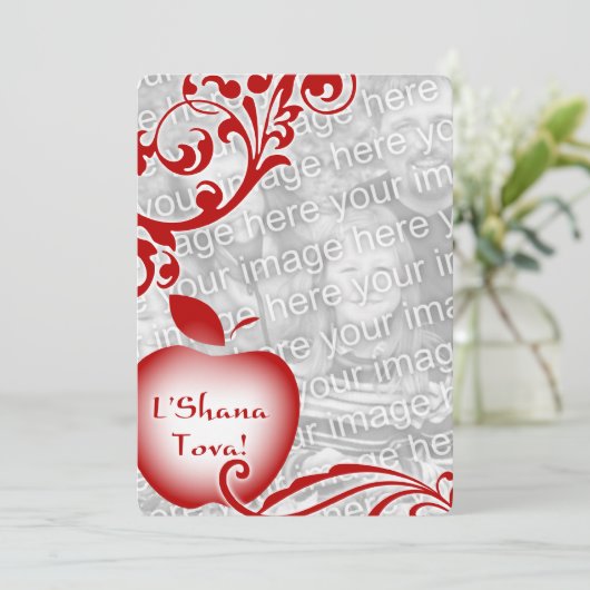 L'Shana Tova bloemenappel fotokaart Kaart (Staand voorkant)